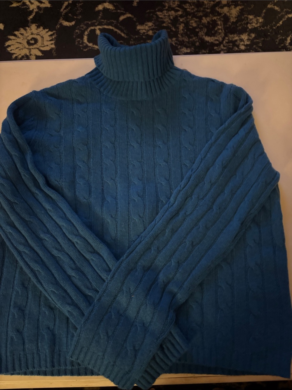 Blue Cable Knit Turtleneck Sweater - Women